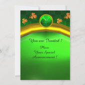 IRISH HARP, GREEN GOLD KLEEBLATTS St Patrick's Day Einladung (Rückseite)
