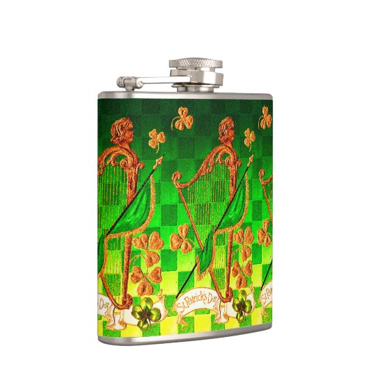 IRISH HARP, GREEN GOLD KLEEBLATTS St Patrick's Day Flachmann (Rechts)