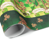 IRISH HARP, GREEN GOLD KLEEBLATTS St Patrick's Day Geschenkpapier (Rolleneckpunkt)