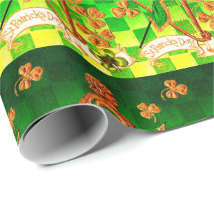IRISH HARP, GREEN GOLD KLEEBLATTS St Patrick's Day Geschenkpapier