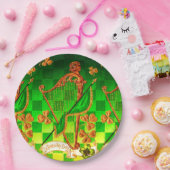 IRISH HARP, GREEN GOLD KLEEBLATTS St Patrick's Day Pappteller (Party)