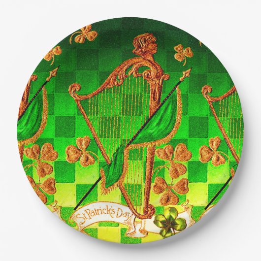 IRISH HARP, GREEN GOLD KLEEBLATTS St Patrick's Day Pappteller (Vorderseite)