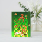 IRISH HARP, GREEN GOLD KLEEBLATTS St Patrick's Day Postkarte (Stehend Vorderseite)