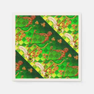 IRISH HARP, GREEN GOLD KLEEBLATTS St Patrick's Day Serviette