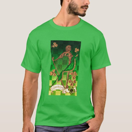 IRISH HARP, GREEN GOLD KLEEBLATTS St Patrick's Day T-Shirt (Vorderseite)