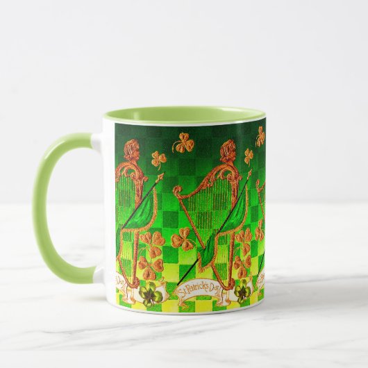 IRISH HARP, GREEN GOLD KLEEBLATTS St Patrick's Day Tasse (Links)