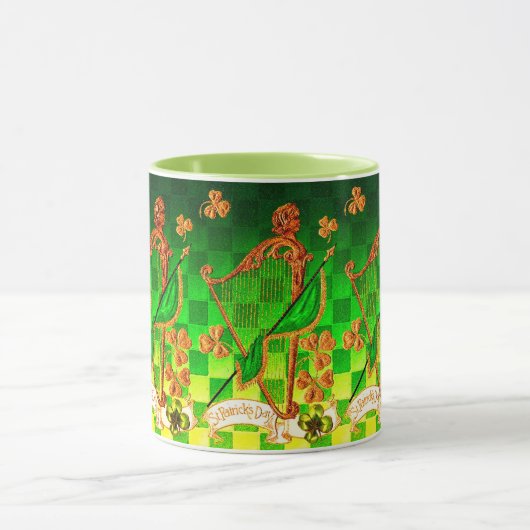 IRISH HARP, GREEN GOLD KLEEBLATTS St Patrick's Day Tasse (Zentrum)
