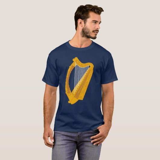 Irish Harp Symbol blauer Hintergrund T-Shirt (Vorne ganz)