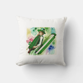Irish Harpist mit Kleeblatt Hat Throw Kissen