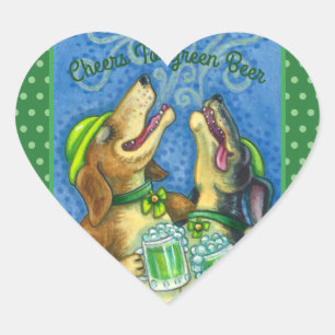 IRISH HOUND HUNGS, ST. PATRICK'S DAY GREEN BIER Herz-Aufkleber