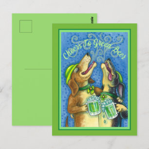 IRISH HOUND HUNGS, ST. PATRICK'S DAY GREEN BIER POSTKARTE