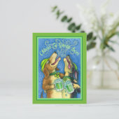 IRISH HOUND HUNGS, ST. PATRICK'S DAY GREEN BIER POSTKARTE (Stehend Vorderseite)