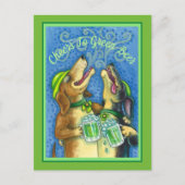 IRISH HOUND HUNGS, ST. PATRICK'S DAY GREEN BIER POSTKARTE (Vorderseite)