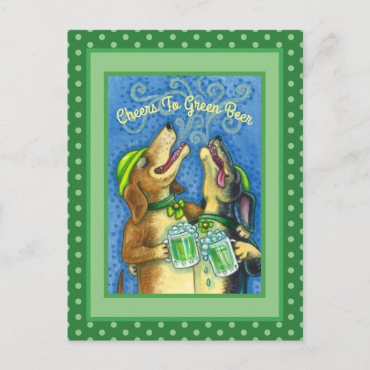 IRISH HOUND HUNGS, ST. PATRICK'S DAY GREEN BIER POSTKARTE (Vorderseite)