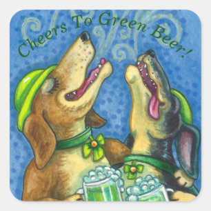 IRISH HOUND HUNGS, ST. PATRICK'S DAY GREEN BIER QUADRATISCHER AUFKLEBER