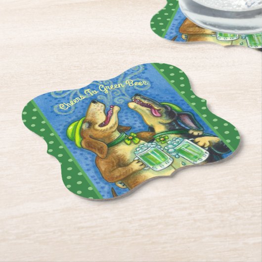 IRISH HOUND HUNGS, ST. PATRICK'S DAY GREEN BIER UNTERSETZER (angewinkelt)