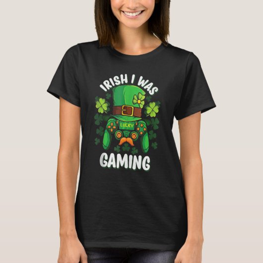 Irish I Was Gaming Funny St Patricks Day Gamer Boy T-Shirt (Vorderseite)