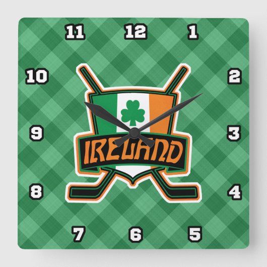 Irish Ice Hockey Flag Logo Wall Clock Quadratische Wanduhr (Vorderseite)