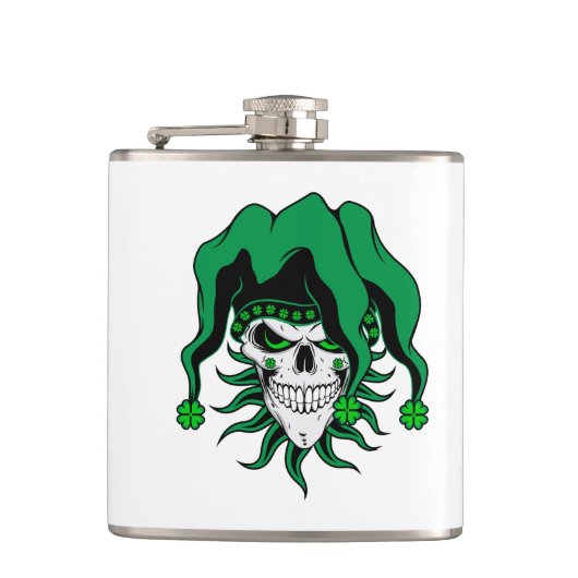 Irish Jester Skull Flachmann (Vorderseite)