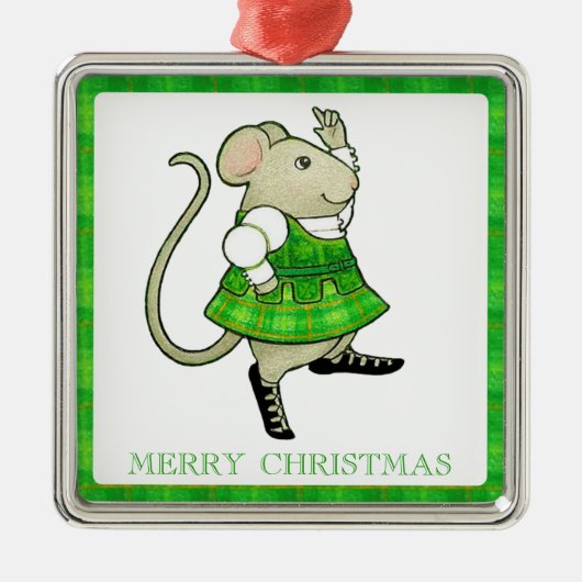 IRISH JIG MOUSE Premium Square Ornament + Text Aus Metall (Vorne)
