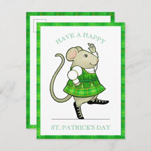 IRISH JIG MOUSE St. Patrick's Day Postcard Postkarte (Vorne/Hinten)