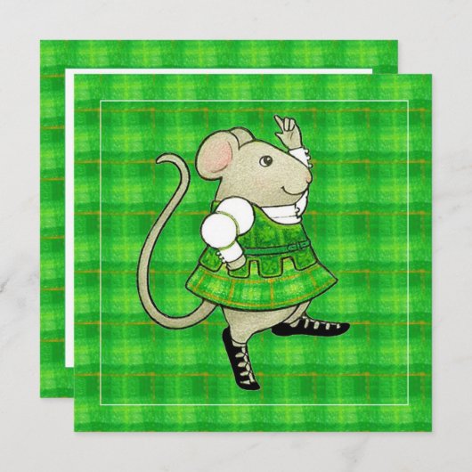 IRISH JIG MOUSE St Patricks Day Square Flat Card (Vorne/Hinten)