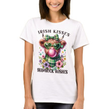 Irish Kisses Kleeblatt wünscht Highland Cow T - Sh