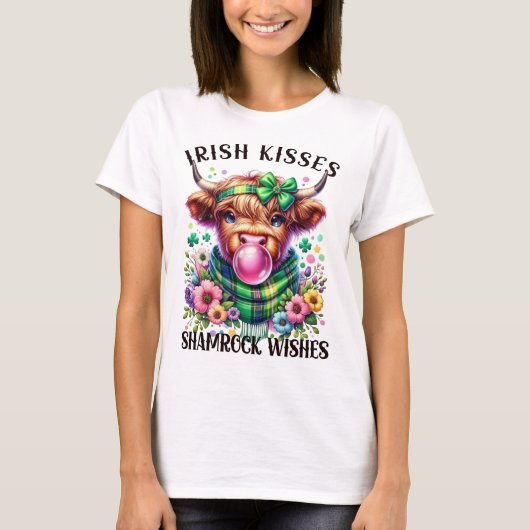 Irish Kisses Kleeblatt wünscht HighlandCow Bubbleg T-Shirt (Vorderseite)