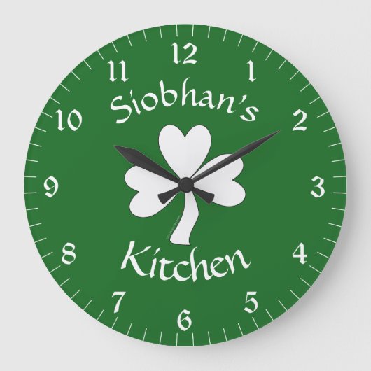Irish Kitchen Deco Personalisiert Clock Kleeblatt Große Wanduhr (Vorderseite)