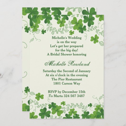 Irish Kleeblatt Brautparty Einladung (Vorne/Hinten)