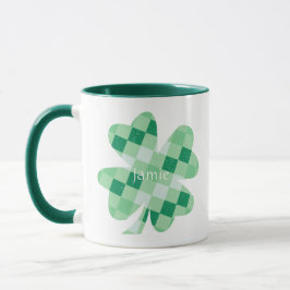 Irish Kleeblatt Closed Green Karos Name Monogram Tasse