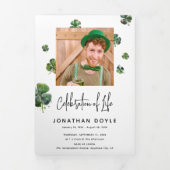 Irish Kleeblatt Clover Funerary Memorial Program Dreifach Gefaltete Einladung (Cover)