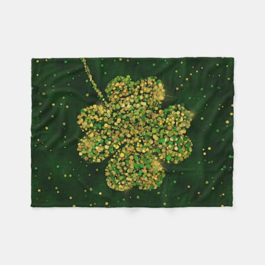 Irish Kleeblatt Four-leaf Lucky Clover Fleecedecke (Vorderseite (Horizontal))