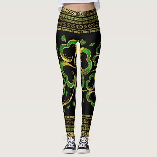 Irish Kleeblatt Four-leaf Lucky Clover Leggings (Vorderseite)
