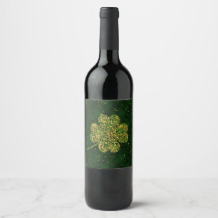 Irish Kleeblatt Four-leaf Lucky Clover Weinetikett