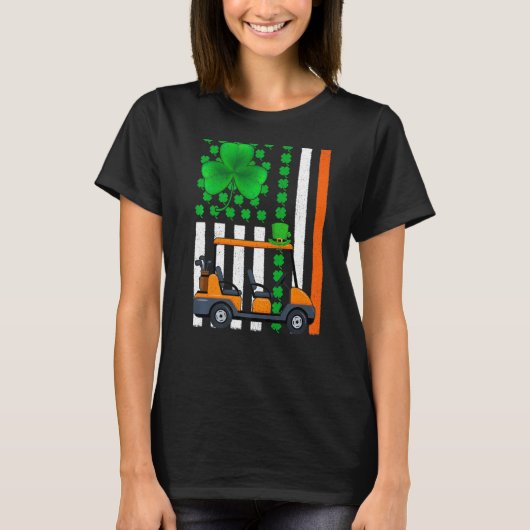 Irish Kleeblatt Funny American Flag Golf Cart St P T-Shirt (Vorderseite)