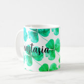 Irish Kleeblatt Green Blue Watercolor Individuelle Kaffeetasse (Vorderseite Links)