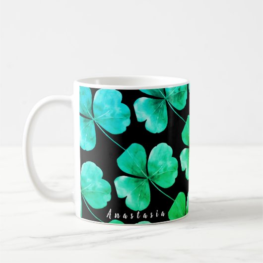 Irish Kleeblatt Green Blue Watercolor Individuelle Kaffeetasse (Links)
