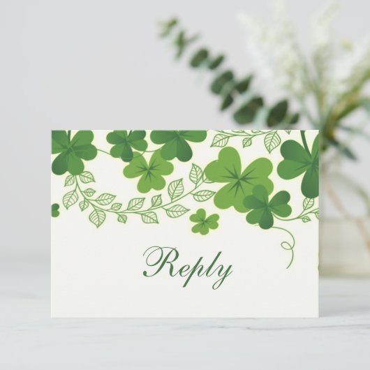 Irish Kleeblatt (Kleber) Wedding RSVP (Stehend Vorderseite)
