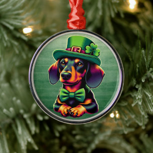 Irish Kleeblatt Lucky Dackel Dog Patricks Day Ornament Aus Metall