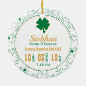 Irish Kleeblatt New Baby Birth Stats Keramik Ornament (Hinten)