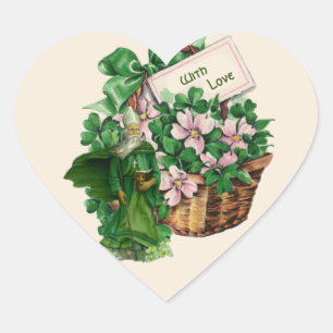 Irish Kleeblatt St. Patrick Floral Basket Religiö Herz-Aufkleber