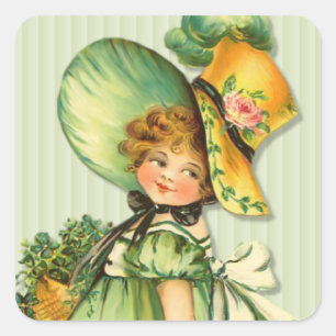 Irish Kleeblatt Stroll Girl Quadratischer Aufkleber