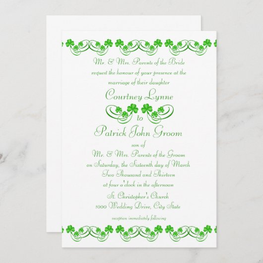 Irish Kleeblatt Wedding Einladung (Vorne/Hinten)