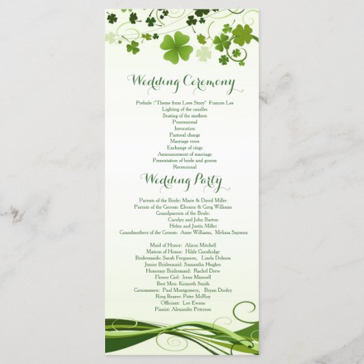 Irish Kleeblatt Wedding Programm (Rückseite)