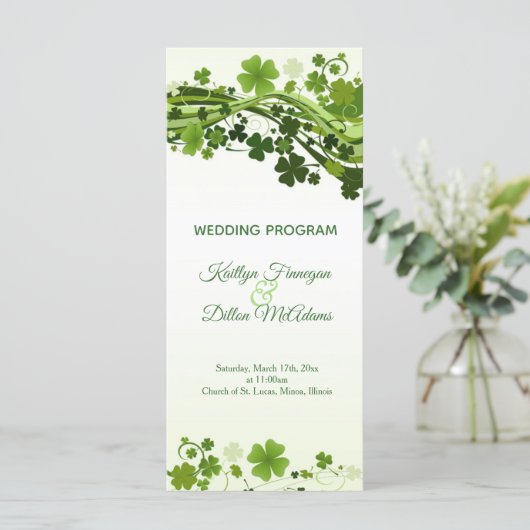 Irish Kleeblatt Wedding Programm (Stehend Vorderseite)