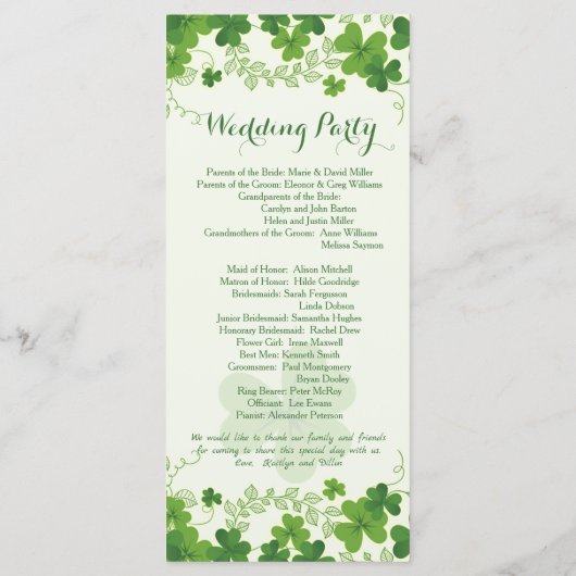 Irish Kleeblatt Wedding Programm (Rückseite)