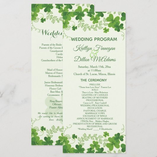 Irish Kleeblatt Wedding Programm (Vorne/Hinten)