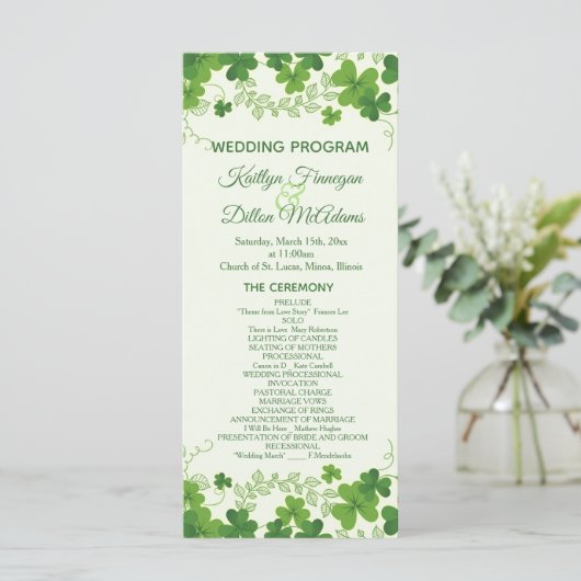 Irish Kleeblatt Wedding Programm (Stehend Vorderseite)