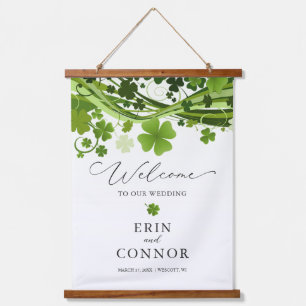 Irish Kleeblatt Wedding Welcome Sign Wandteppich Mit Holzrahmen